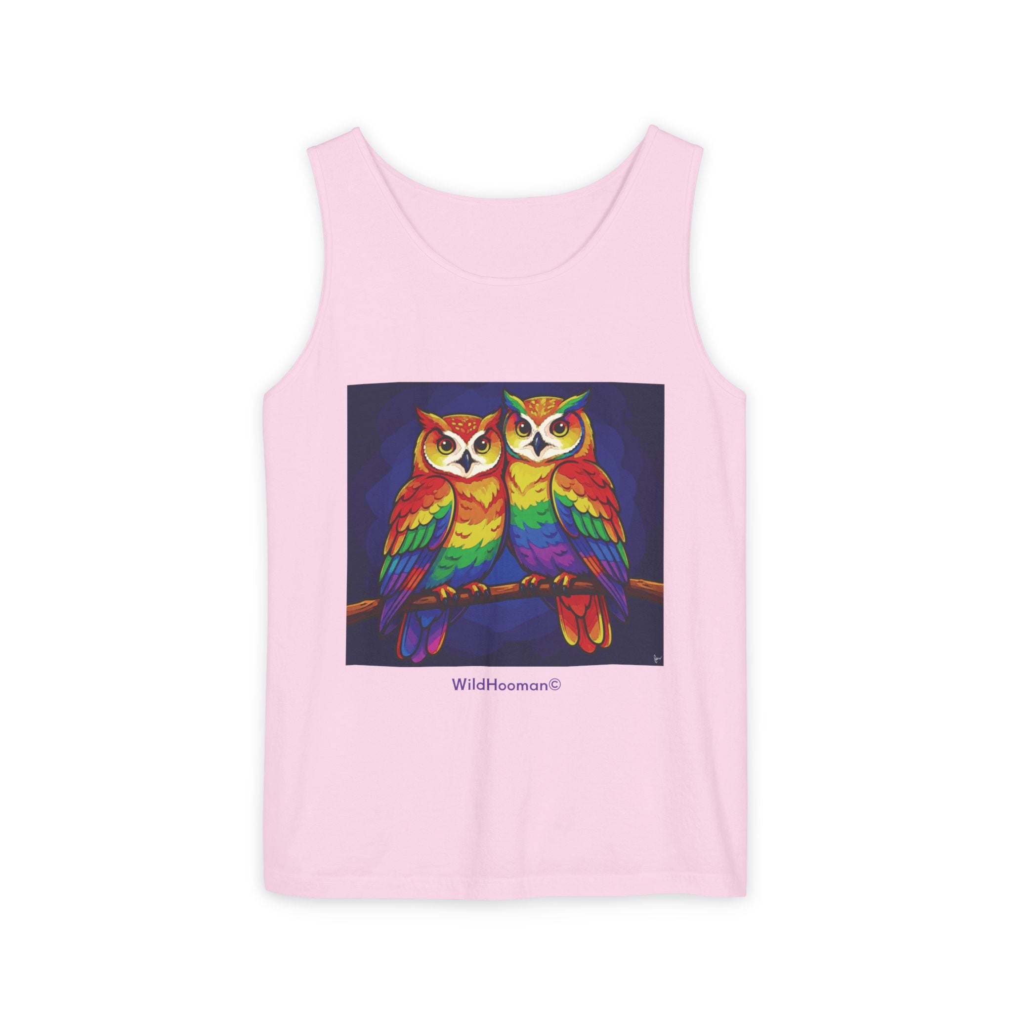 WildHooman Rainbow Owls Tank Top — Colorful Owl Art Graphic Tank - WildHooman