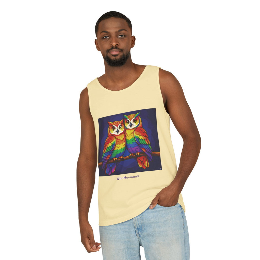 WildHooman Rainbow Owls Tank Top — Colorful Owl Art Graphic Tank - WildHooman