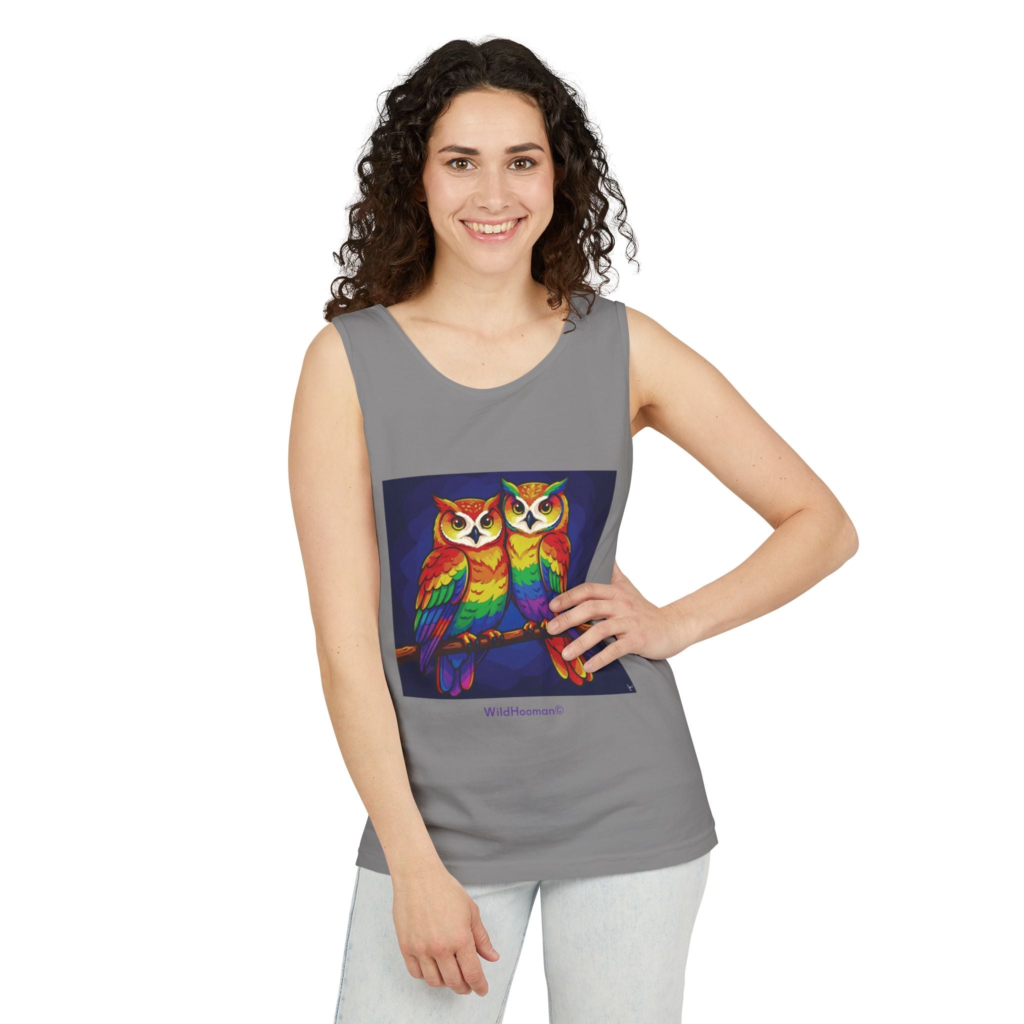WildHooman Rainbow Owls Tank Top — Colorful Owl Art Graphic Tank - WildHooman