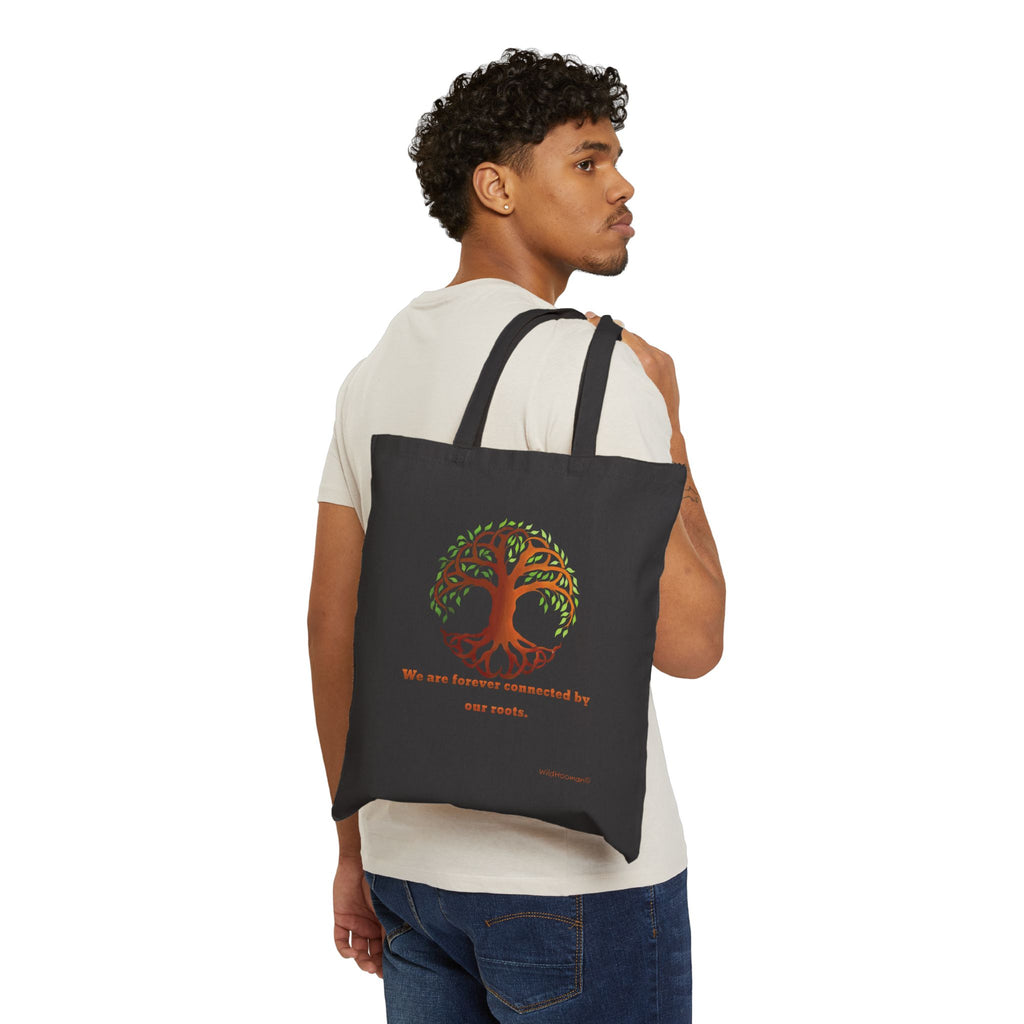 WildHooman Eco-Friendly Cotton Canvas Tote Bag - "We Are Forever Connected by Our Roots"