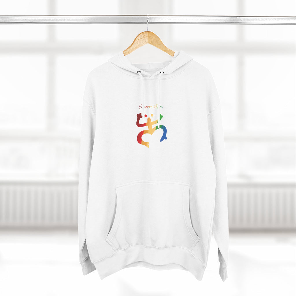 WildHooman Puerto Rico Taino Coquí Hoodie — Minimal Colorful Three-Panel Design