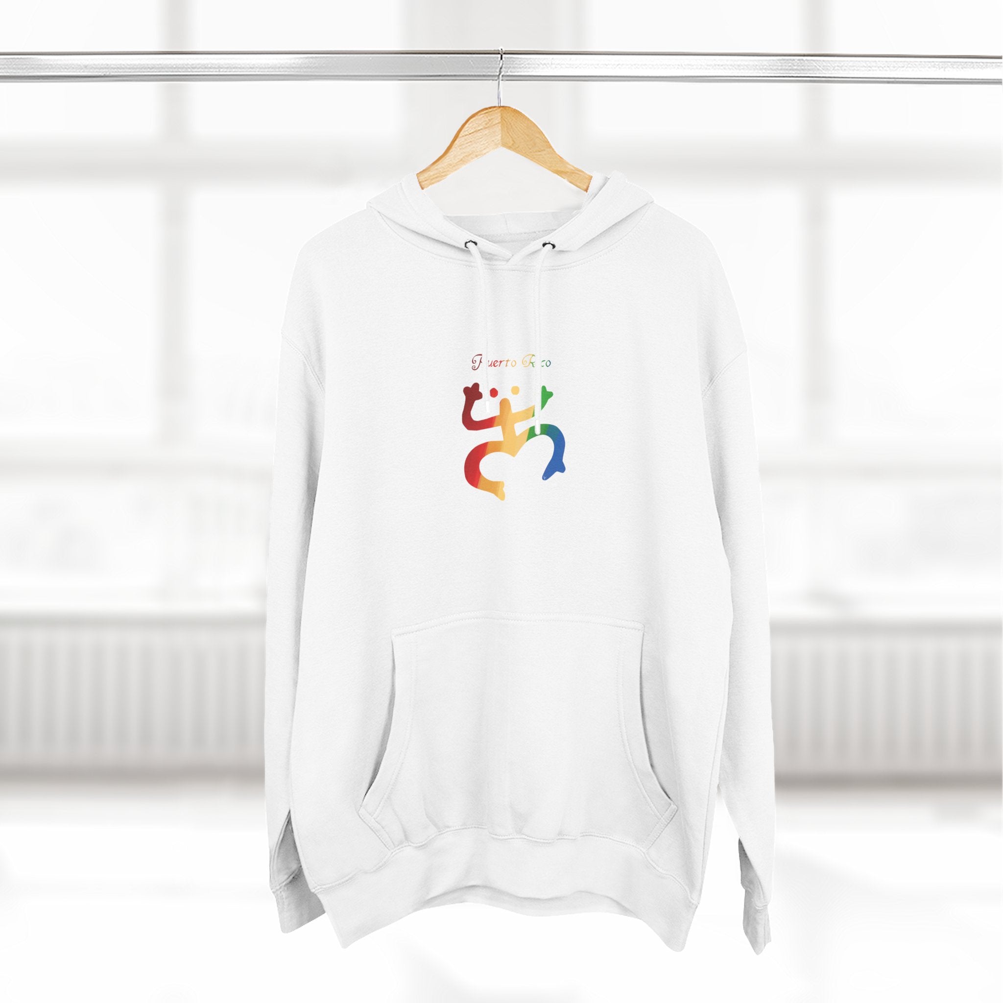 WildHooman Puerto Rico Taino Coquí Hoodie — Minimal Colorful Three-Panel Design