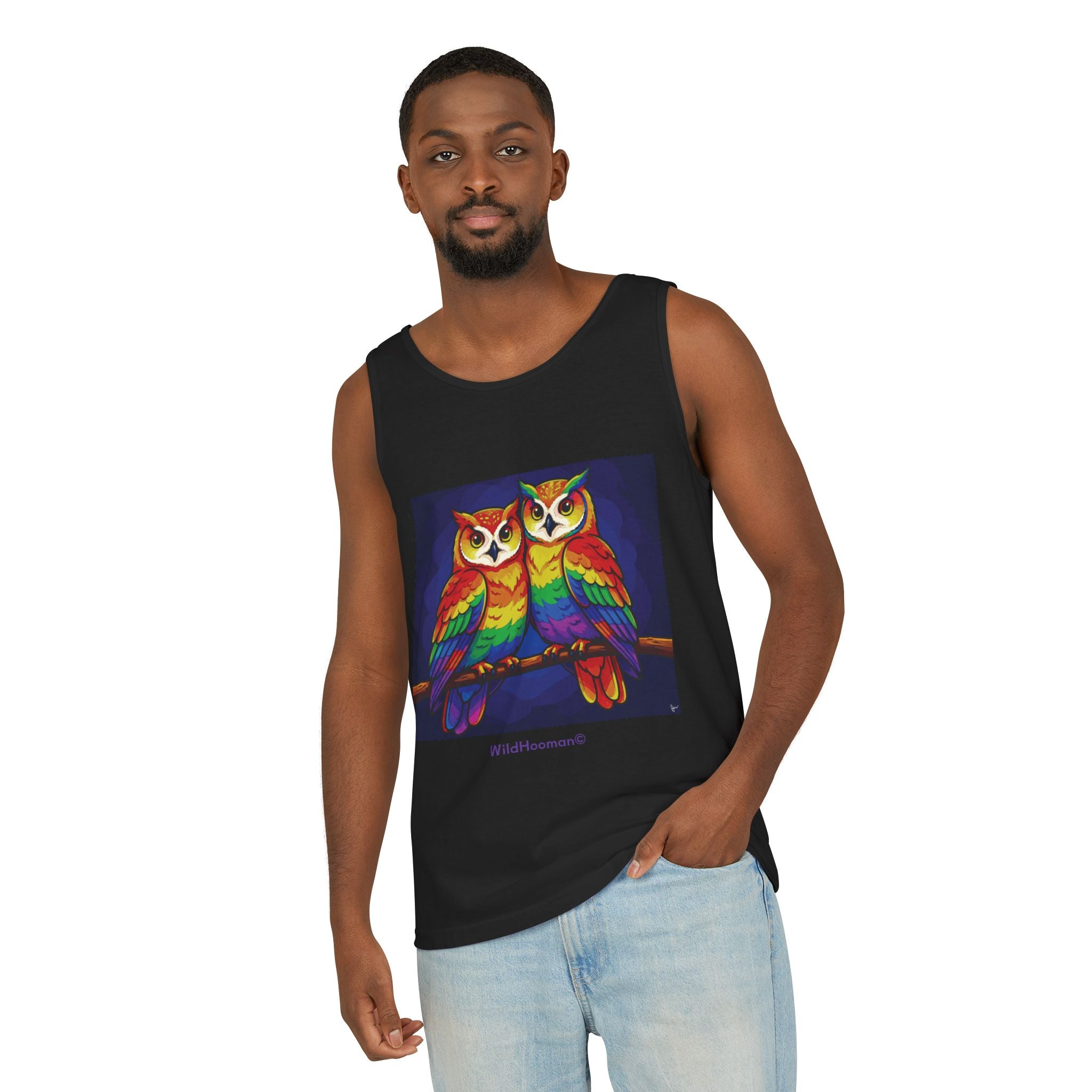 WildHooman Rainbow Owls Tank Top — Colorful Owl Art Graphic Tank - WildHooman
