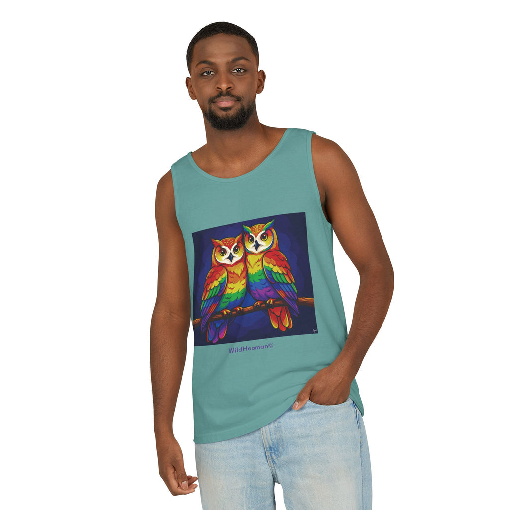 WildHooman Rainbow Owls Tank Top — Colorful Owl Art Graphic Tank - WildHooman