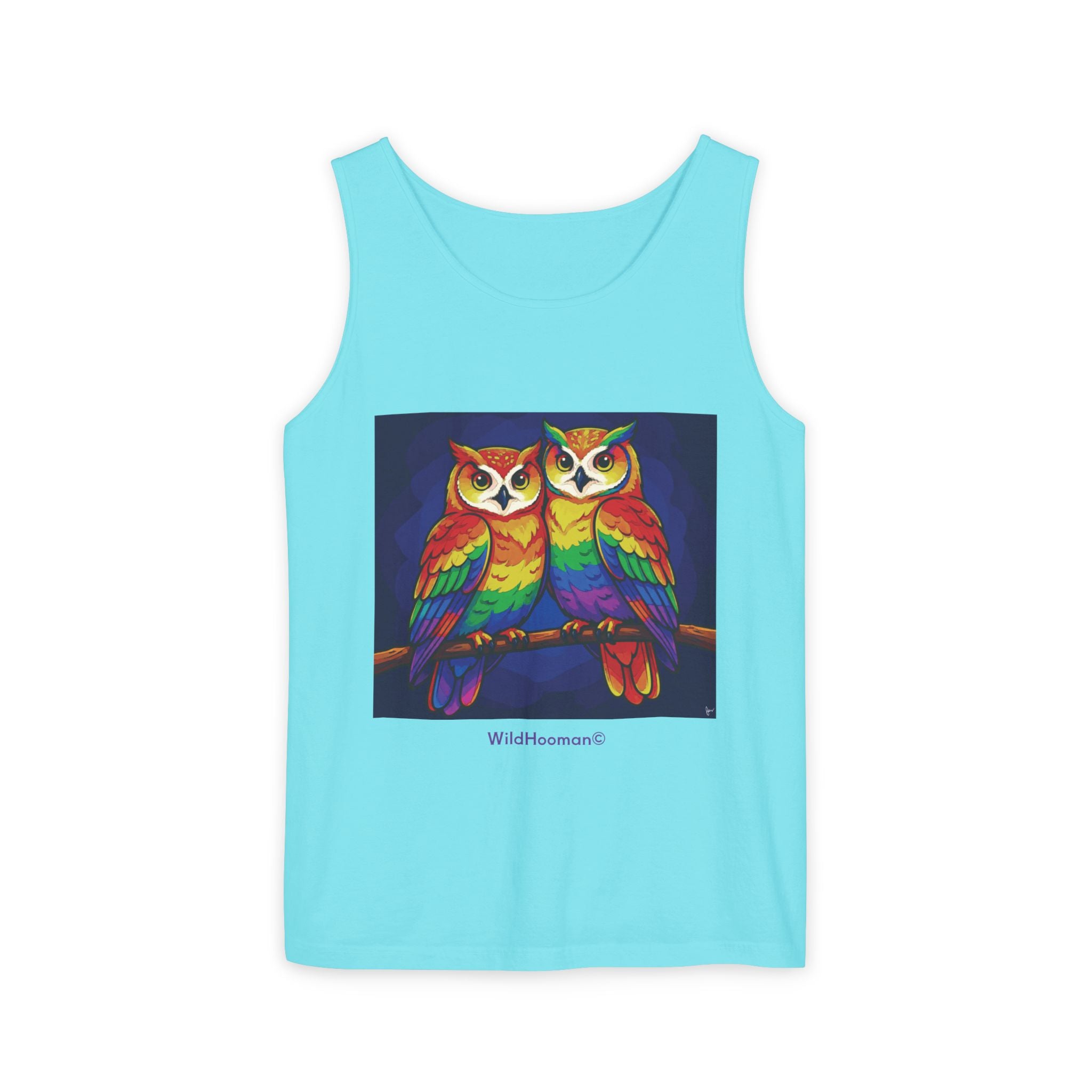WildHooman Rainbow Owls Tank Top — Colorful Owl Art Graphic Tank - WildHooman