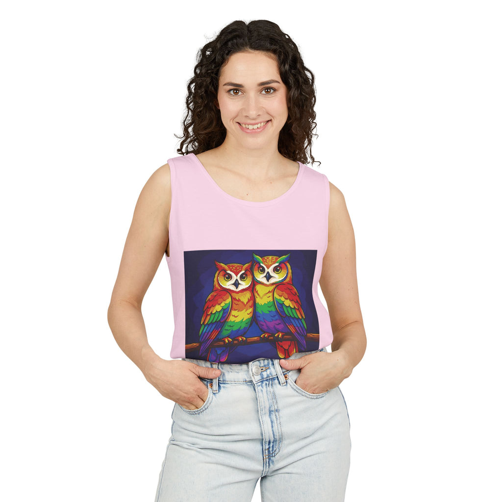 WildHooman Rainbow Owls Tank Top — Colorful Owl Art Graphic Tank - WildHooman