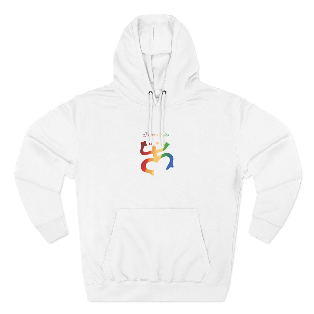 WildHooman Puerto Rico Taino Coquí Hoodie — Minimal Colorful Three-Panel Design