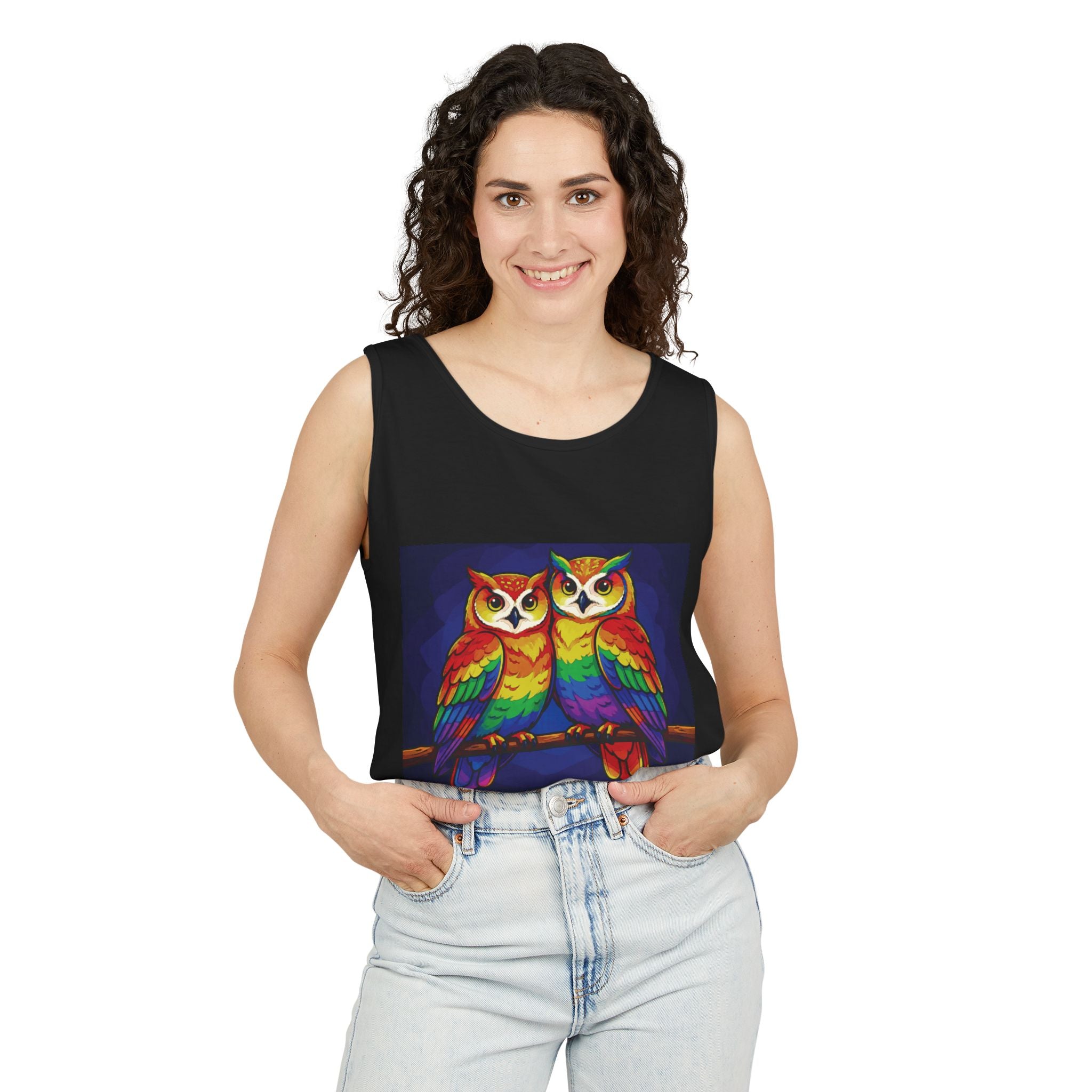 WildHooman Rainbow Owls Tank Top — Colorful Owl Art Graphic Tank - WildHooman