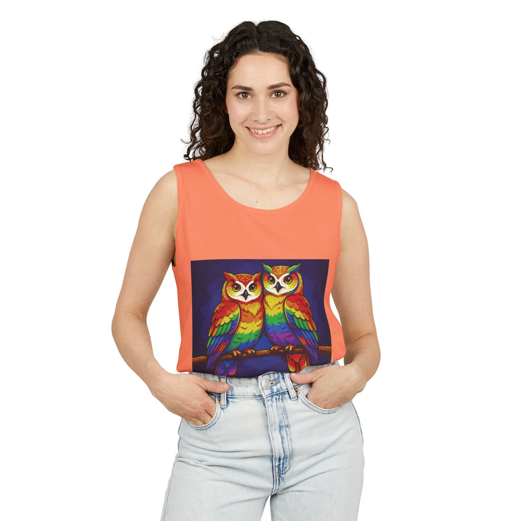 WildHooman Rainbow Owls Tank Top — Colorful Owl Art Graphic Tank - WildHooman