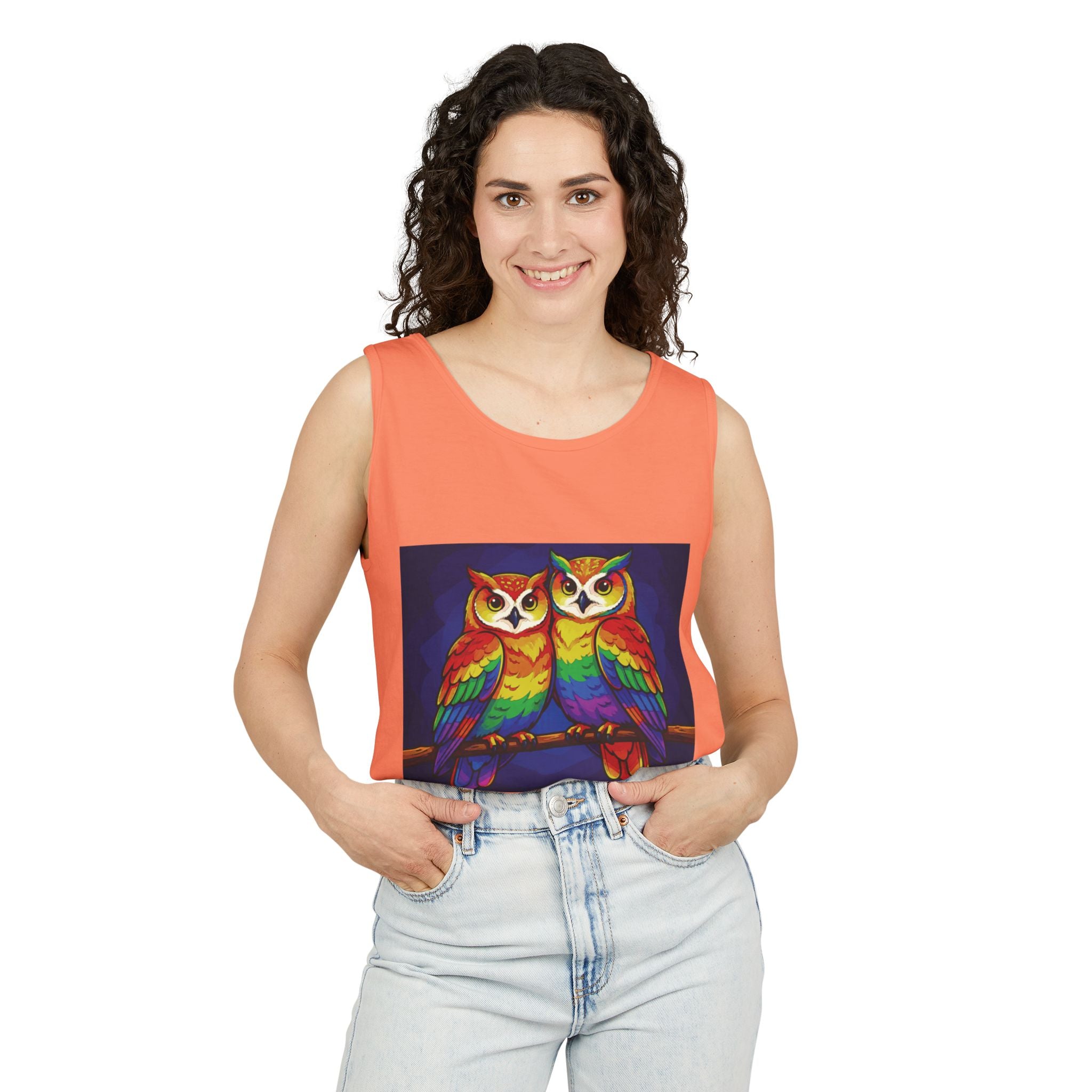 WildHooman Rainbow Owls Tank Top — Colorful Owl Art Graphic Tank - WildHooman