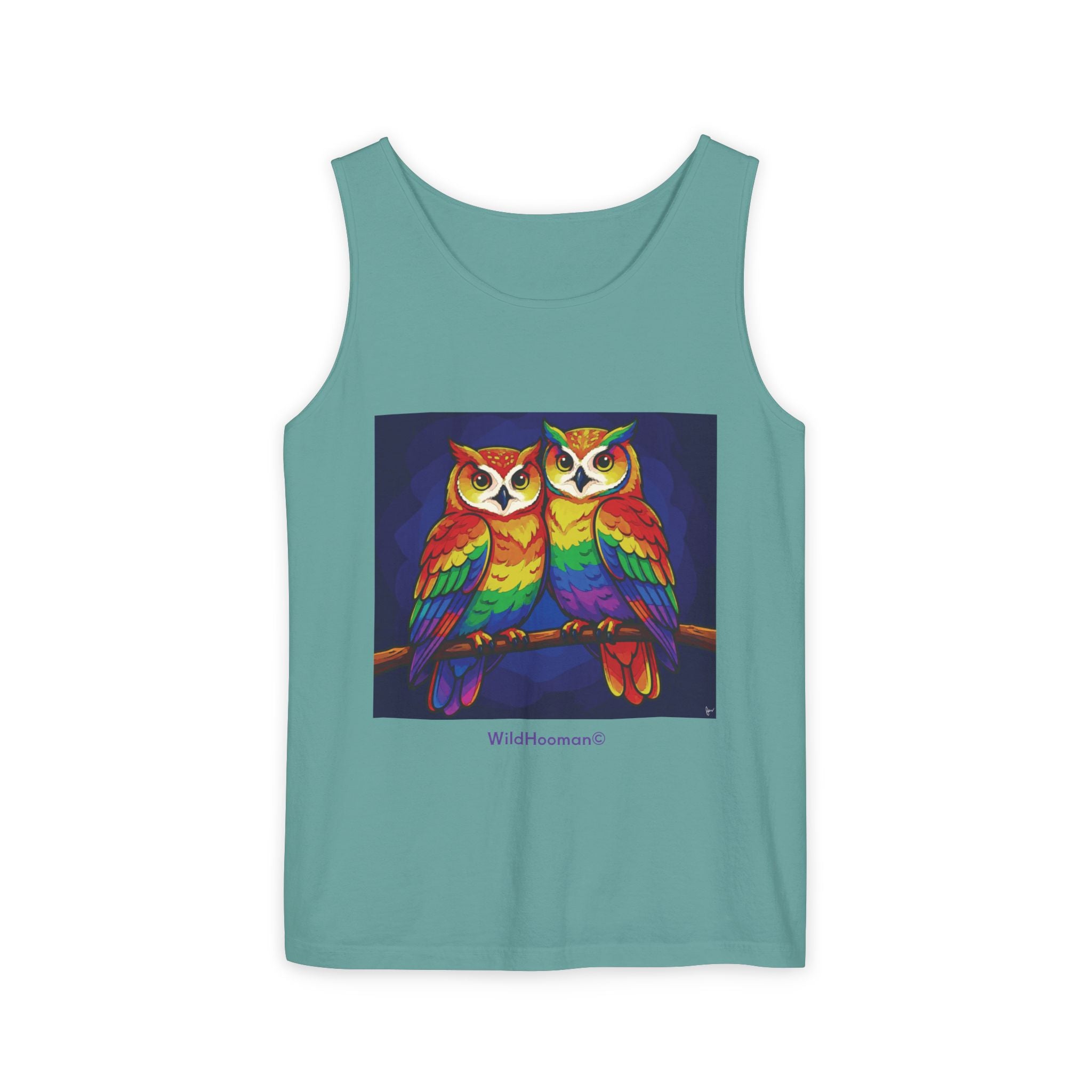 WildHooman Rainbow Owls Tank Top — Colorful Owl Art Graphic Tank - WildHooman