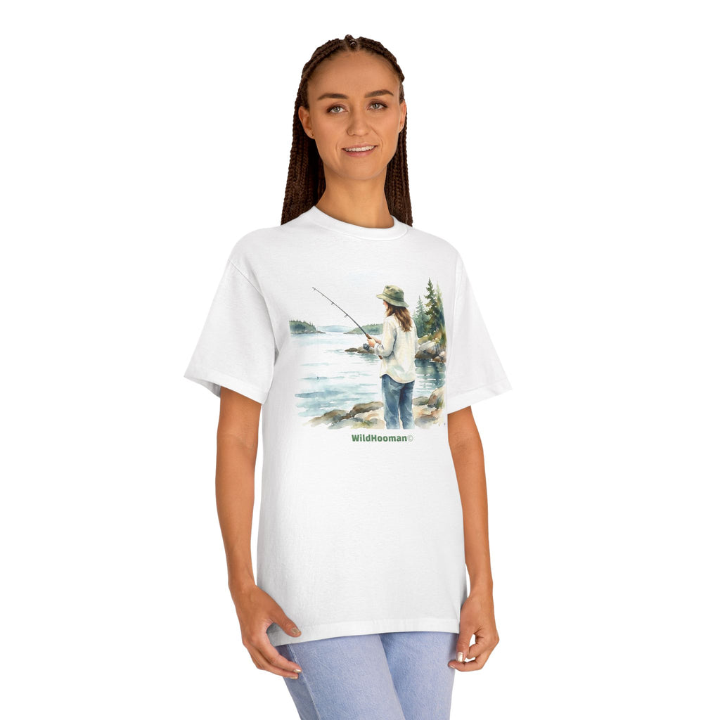 WildHooman Cotton Graphic Tee — Girl Fishing Shirt - WildHooman