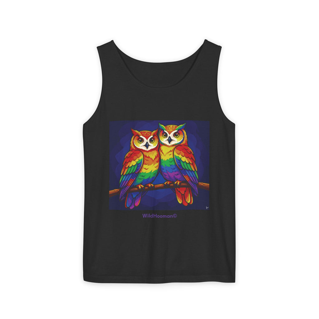 WildHooman Rainbow Owls Tank Top — Colorful Owl Art Graphic Tank - WildHooman