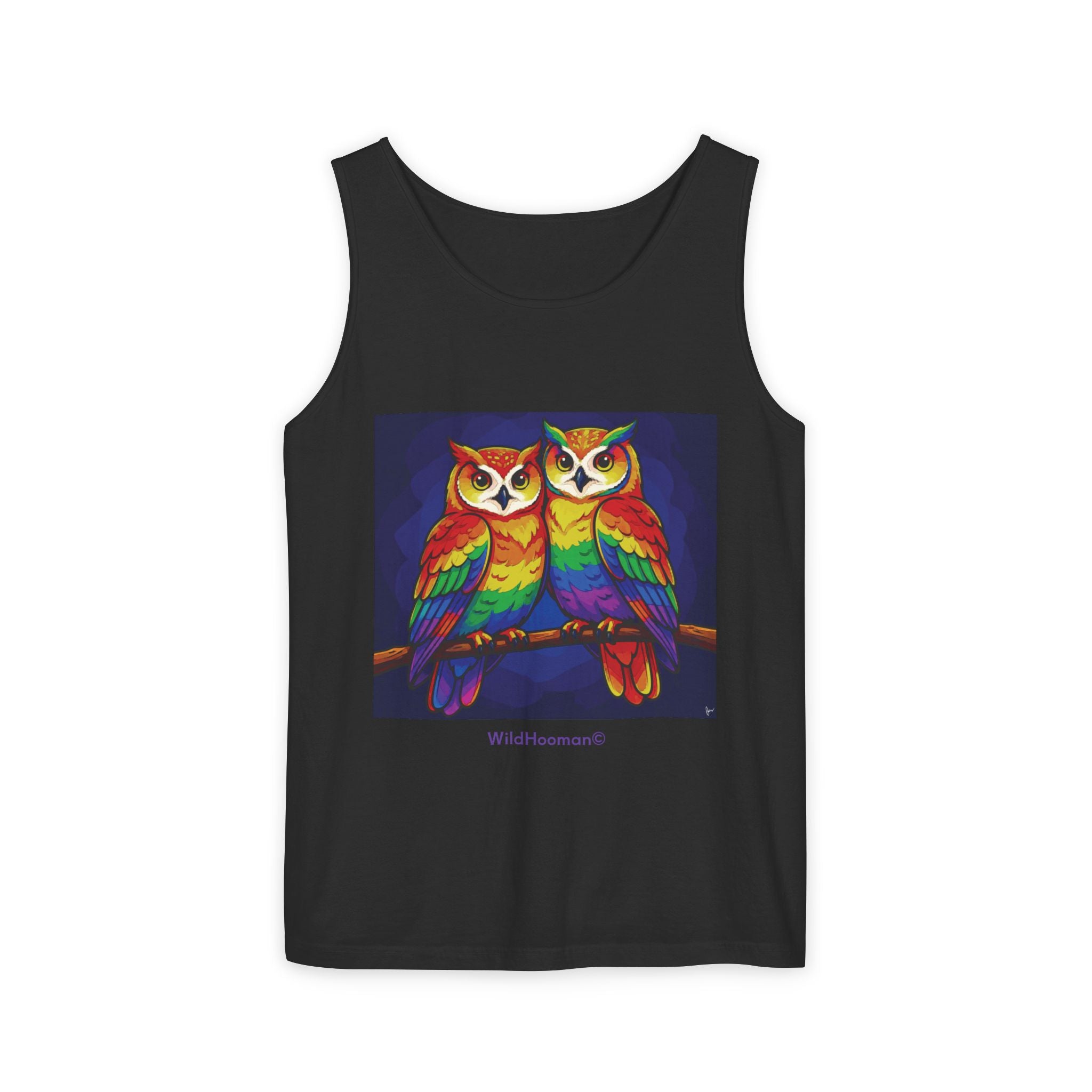 WildHooman Rainbow Owls Tank Top — Colorful Owl Art Graphic Tank - WildHooman