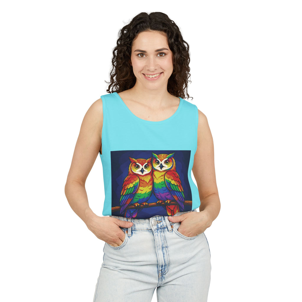 WildHooman Rainbow Owls Tank Top — Colorful Owl Art Graphic Tank - WildHooman