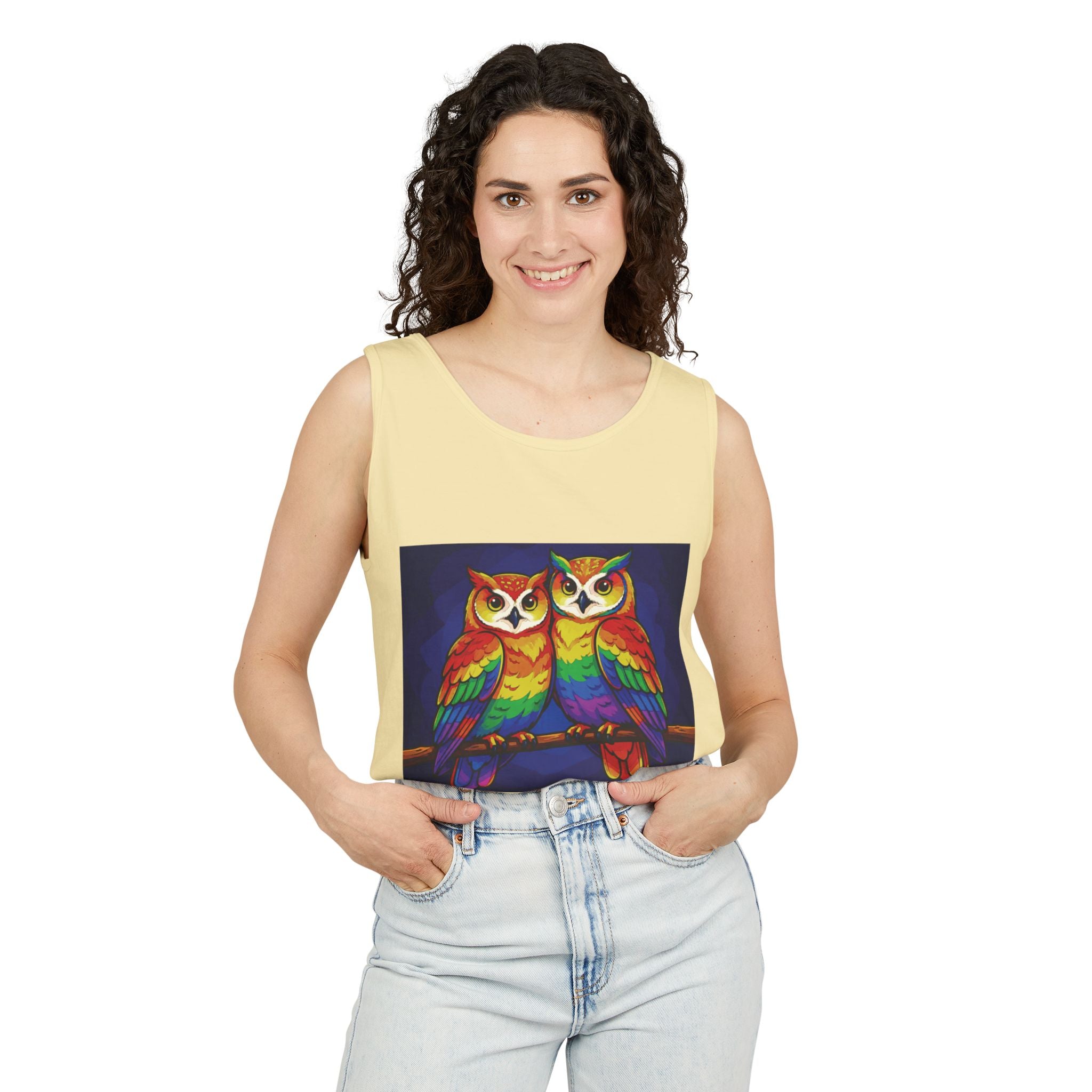 WildHooman Rainbow Owls Tank Top — Colorful Owl Art Graphic Tank - WildHooman