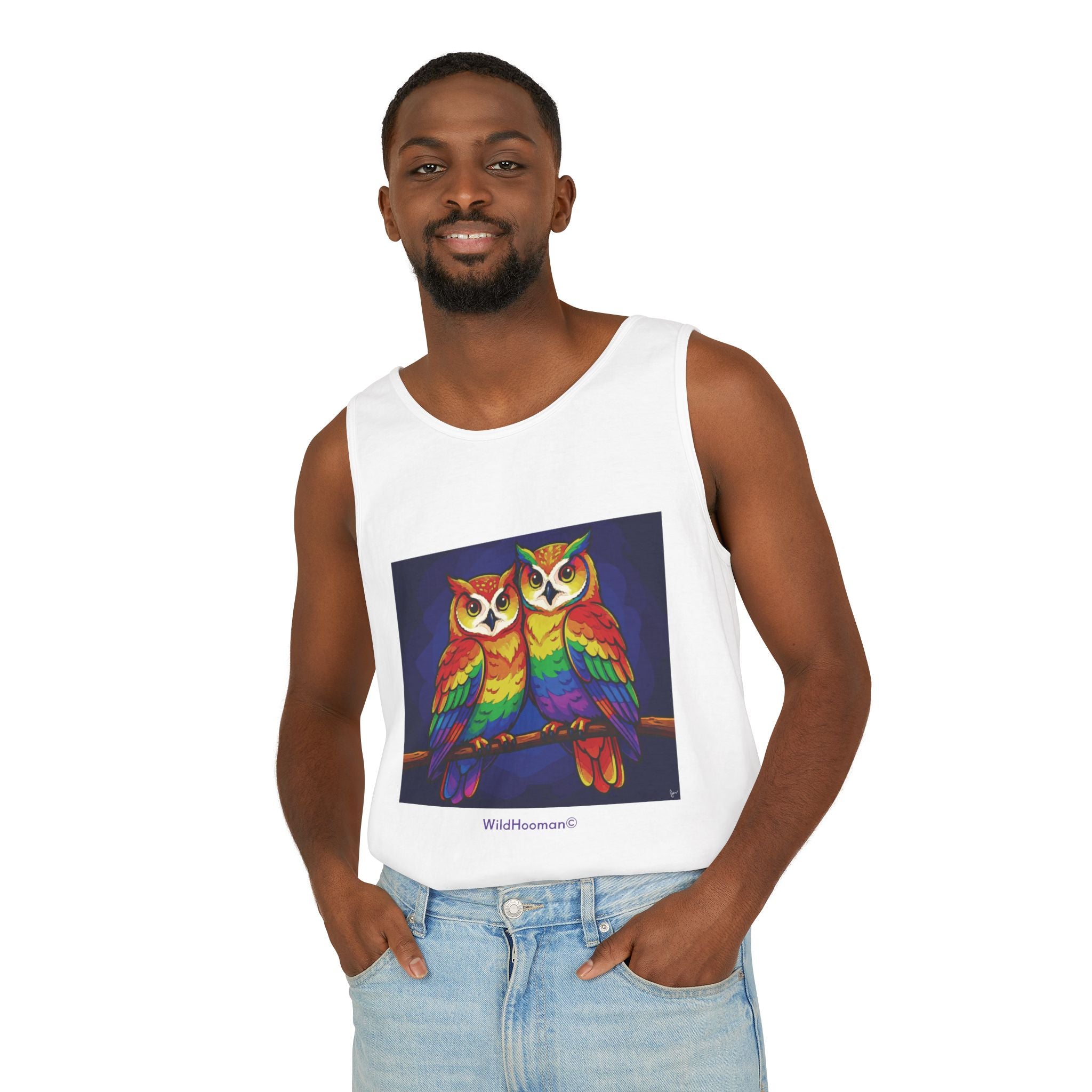 WildHooman Rainbow Owls Tank Top — Colorful Owl Art Graphic Tank - WildHooman