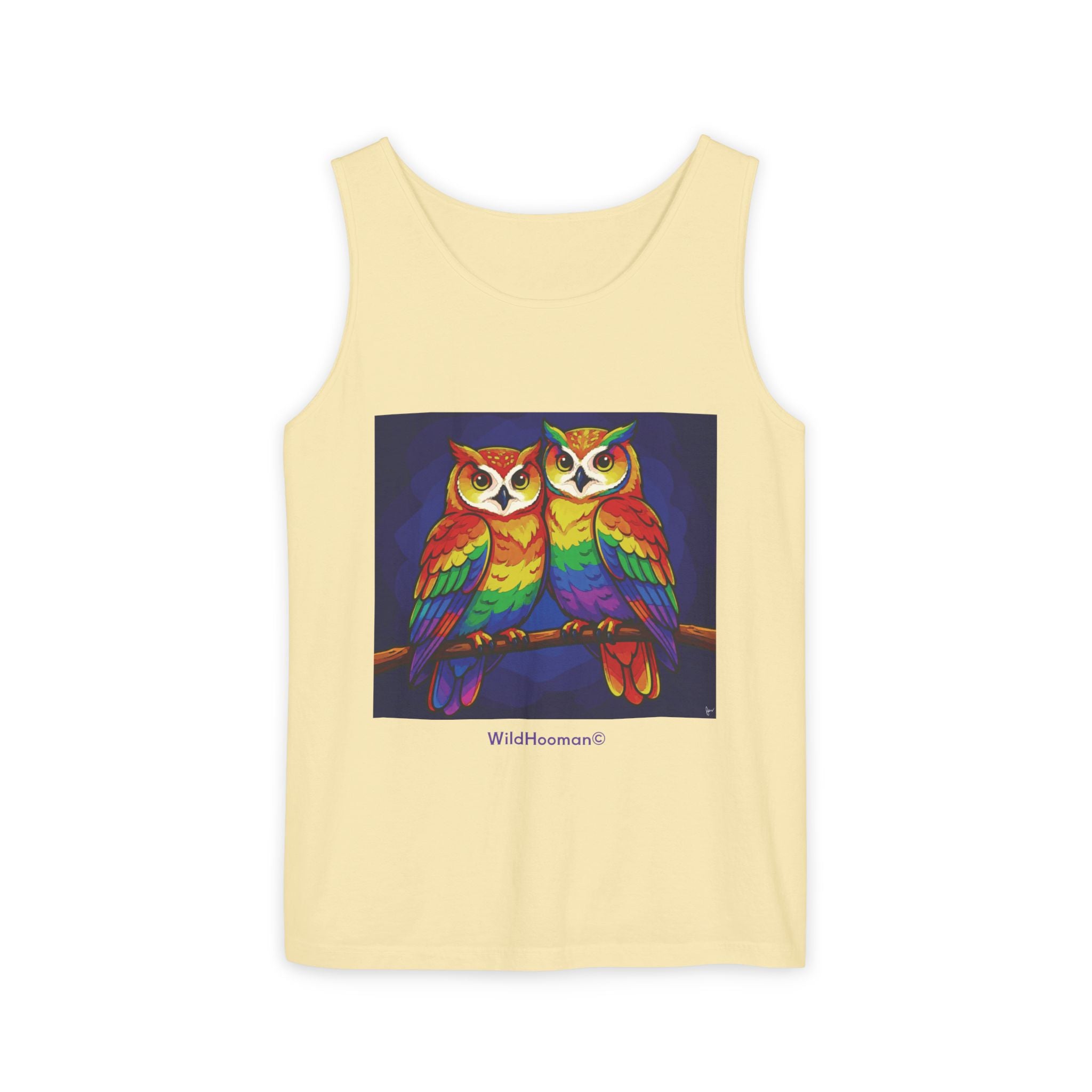 WildHooman Rainbow Owls Tank Top — Colorful Owl Art Graphic Tank - WildHooman